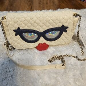 C Quilted‎ Crossbody Purse Novelty Lips Glasses Chain Bag